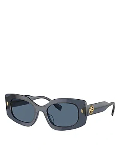 Tory Burch Miller Pushed Rectangle Sunglasses In Transparent Navy/dark Blue