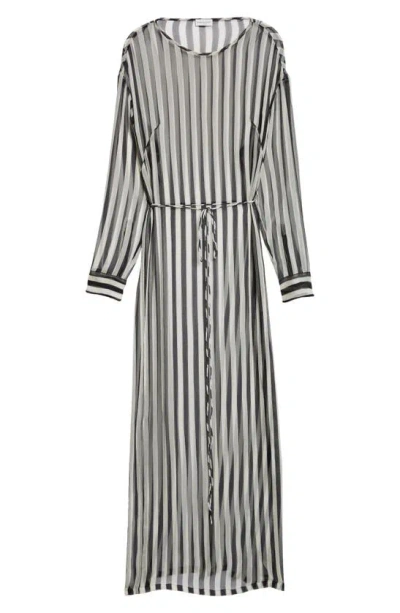 Dries Van Noten Belted Striped Silk-chiffon Maxi Dress In Black 900