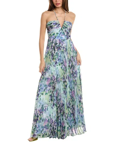 ml Monique Lhuillier Pleated Chiffon Gown In Green