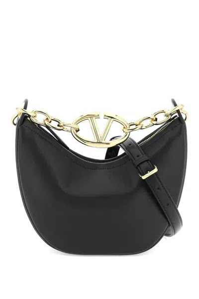 Valentino Garavani Black Leather Small Vlogo Moon Handbag In Nero