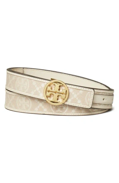Tory Burch Miller T Monogram Jacquard & Leather Belt In New Ivory