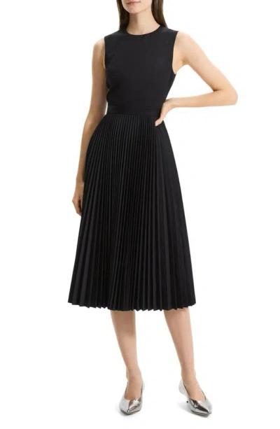 Theory Pleated-skirt Sleeveless Midi Dress In Black