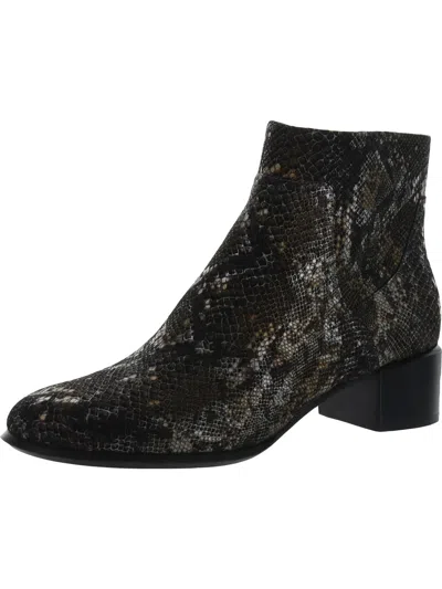Vionic Kamryn Womens Leather Snake Print Ankle Boots In Black