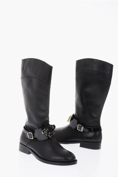Monnalisa Leather Boots With Side Zip In Black