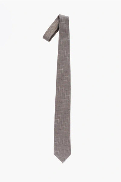 Corneliani Embroidered Silk Tie In Grey