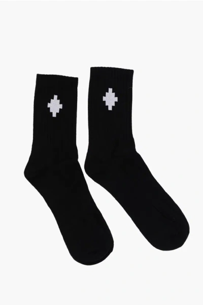 Marcelo Burlon County Of Milan Ribbed Cotton Long Socks In Black