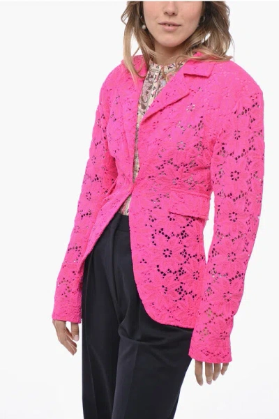 Rotate Birger Christensen Crochet Single-breasted Blazer In Pink
