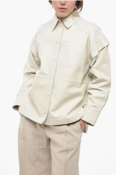Sword 6.6.44 Swd Solid Colour Leather Overshirt With Breast Pocket In White