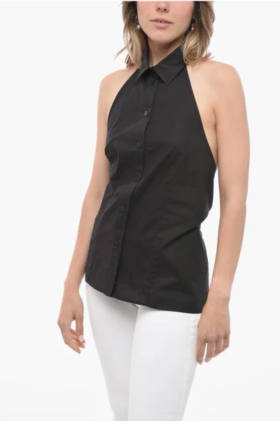 Msgm Off-shoulder Shirt With Back Bow In Black