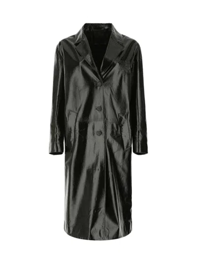 Prada Leather Coat In Black