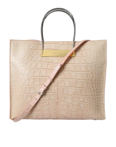 Balenciaga Alligator Leather Chic Pink Tote Bag In Brown