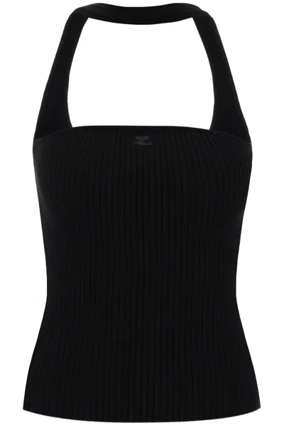 Courrèges Ribbed Hyperbole Top In Kn In Nero