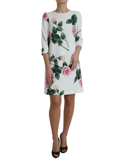 Dolce & Gabbana Elegant Floral A-line Knee-length Dress In White