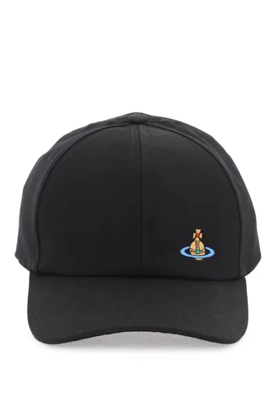 Vivienne Westwood Uni Colour Baseball Cap With Orb Embroidery In Nero