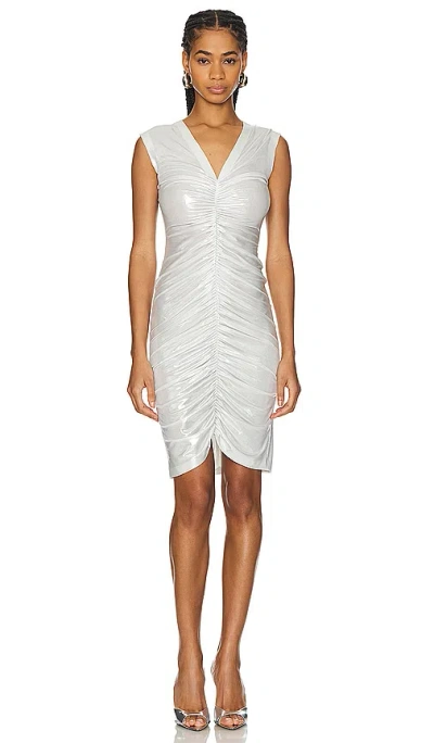 Norma Kamali Sleeveless Deep V Neck Shirred Front Dress To Knee In Pearl