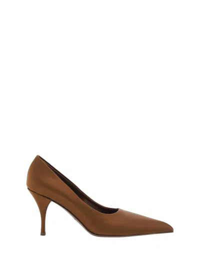 Prada Satin Pumps In Brown