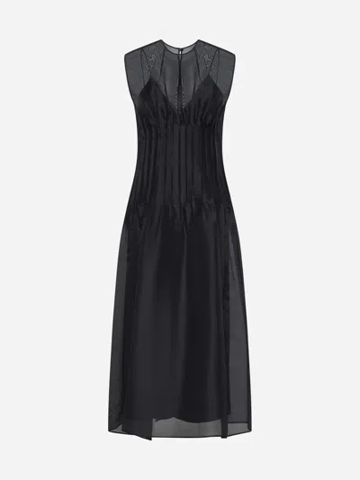 Khaite Wes Pintucked Silk-organza Maxi Dress In Black