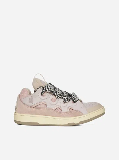 Lanvin Pink Leather Curb Sneakers In Pale Pink