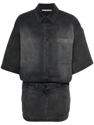 Alexander Wang Mini Shirt Dress Clothing In 028a Washed Black Pearl