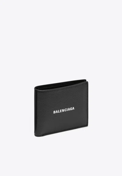 Balenciaga Cash Square Bi-fold Leather Wallet In Black