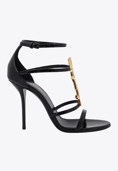 Saint Laurent Cassandre Logo Plaque Sandals In Black