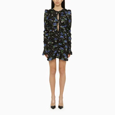 Rotate Birger Christensen Viscose Mini Dress With Floral Pattern In Blue