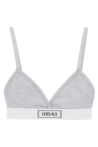 Versace Bralette A Coste Con Logo 90s Vintage In Grey