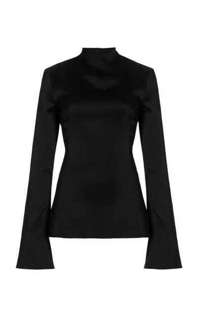 Gabriela Hearst Delwyn Double Satin Wide Sleeve Top In Black