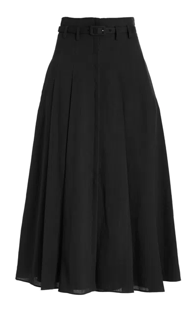 Gabriela Hearst Dugald Pleated Skirt In Black Aloe Linen