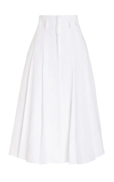 Gabriela Hearst Dugald Pleated Belted Linen Midi Skirt In White