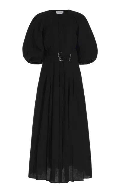 Gabriela Hearst Elea Pleated Dress In Black Aloe Linen