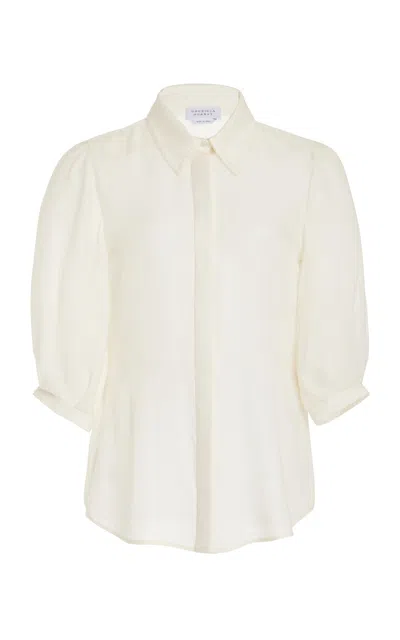 Gabriela Hearst Hadley Blanket-stitch Collared Blouson-sleeve Wool-cashmere Top In Ivory