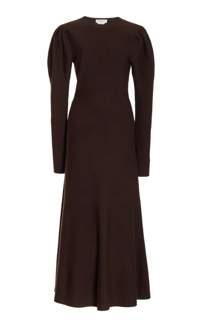 Gabriela Hearst Hannah Puff-sleeve Knitted Midi Dress In Chocolate
