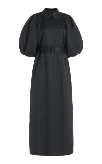 Gabriela Hearst Iona Puff-sleeve Trench Coat In Black Linen