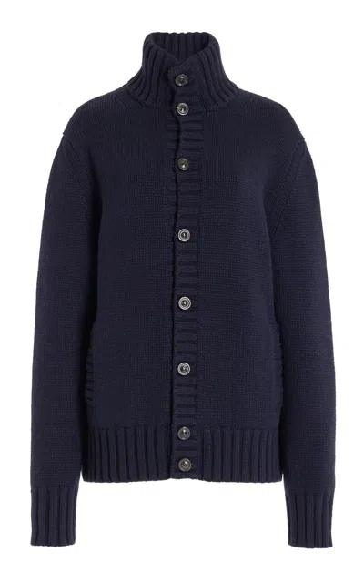 Gabriela Hearst Jacobo Knit Turtleneck Cardigan In Dark Navy Piuma Cashmere