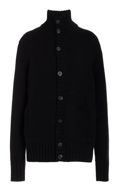 Gabriela Hearst Jacobo Knit Turtleneck Cardigan In Black Piuma Cashmere