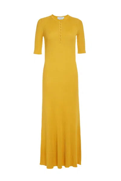 Gabriela Hearst Johanna Rib Henley Dress In Silk Cashmere In Yellow