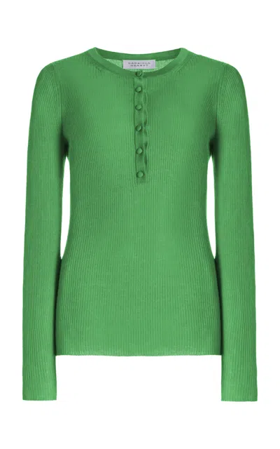Gabriela Hearst Julian Knit Henley In Peridot Green Cashmere Silk