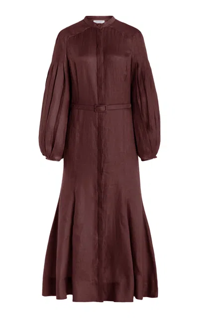 Gabriela Hearst Lydia Dress With Slip In Deep Bordeaux Linen