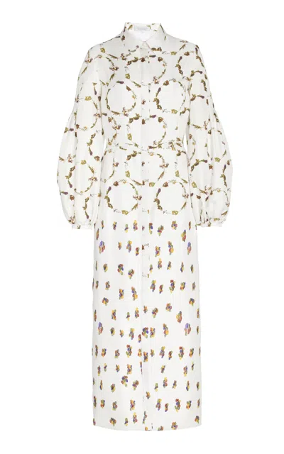 Gabriela Hearst Mauri Floral-print Silk Maxi Shirtdress In Ivory