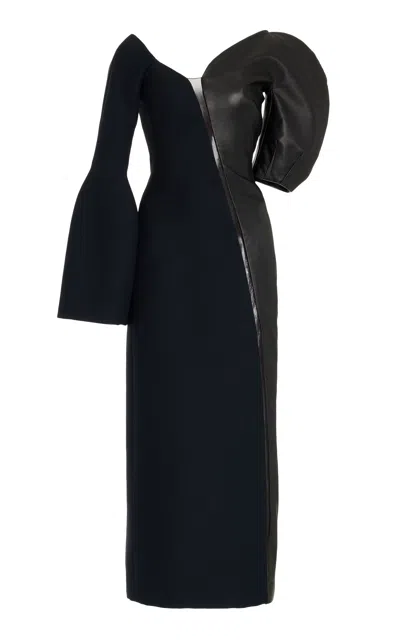 Gabriela Hearst Merlin Dress In Black Silk Wool Cady And Leather