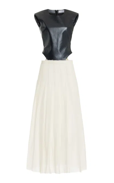 Gabriela Hearst Mina Dress In Ivory Cashmere Virgin Wool With Leather Bodice In Black/ivory