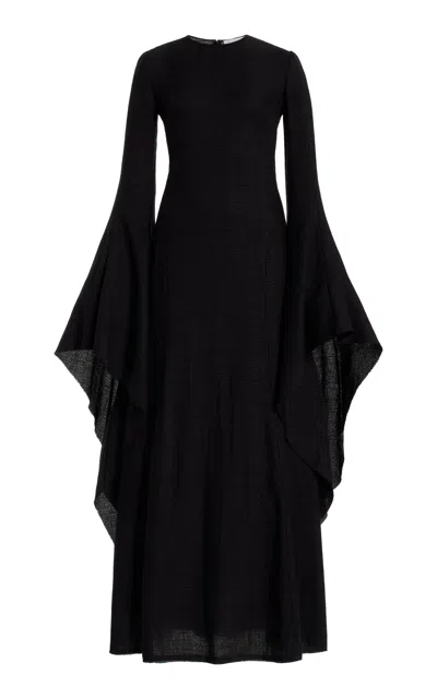 Gabriela Hearst Sigrud Draped Dress In Black Silk Wool Gauze