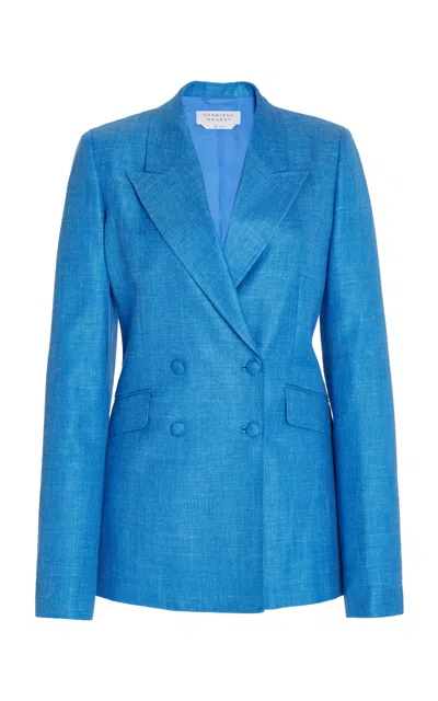 Gabriela Hearst Stephanie Blazer In Silk Wool With Linen In Aventurine Blue