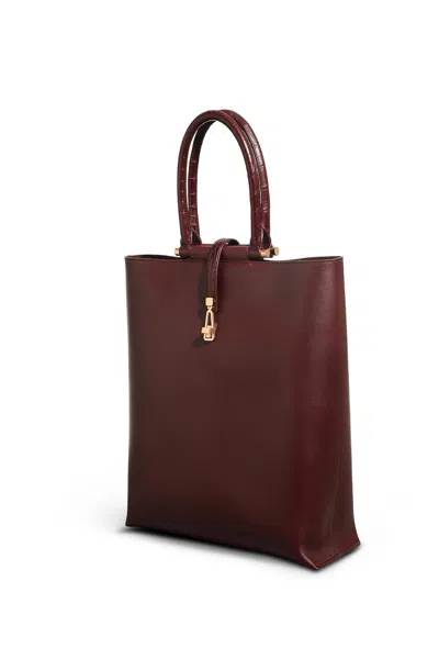 Gabriela Hearst Vevers Tote Bag In Bordeaux Leather With Crocodile Leather Handle