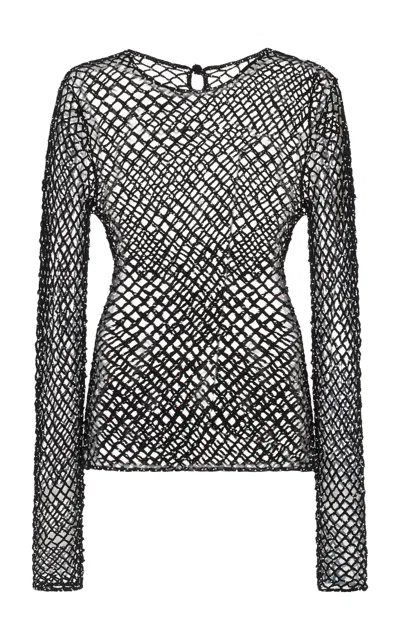 Gabriela Hearst Troth Beaded Open-knit Wool Top In Black