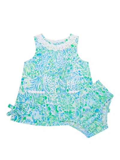 Lilly Pulitzer Baby Girl's Lilly Shift Dress & Bloomers Set In Hydra Blue Dandy Lions
