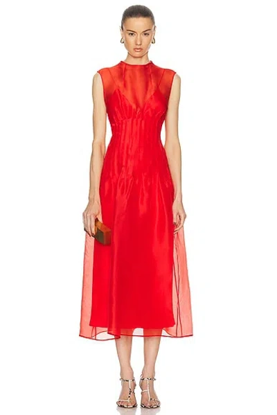 Khaite Wes Pintucked Silk-organza Maxi Dress In Red