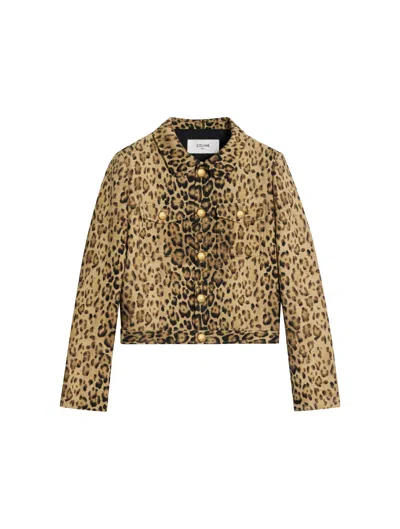 Celine Double Wool Cardigan Jacket Leopard Print In Multicolour