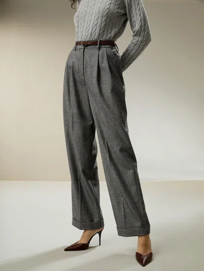Lilysil Wide Leg Wool-flannel Suit Trousers For Women In Multi